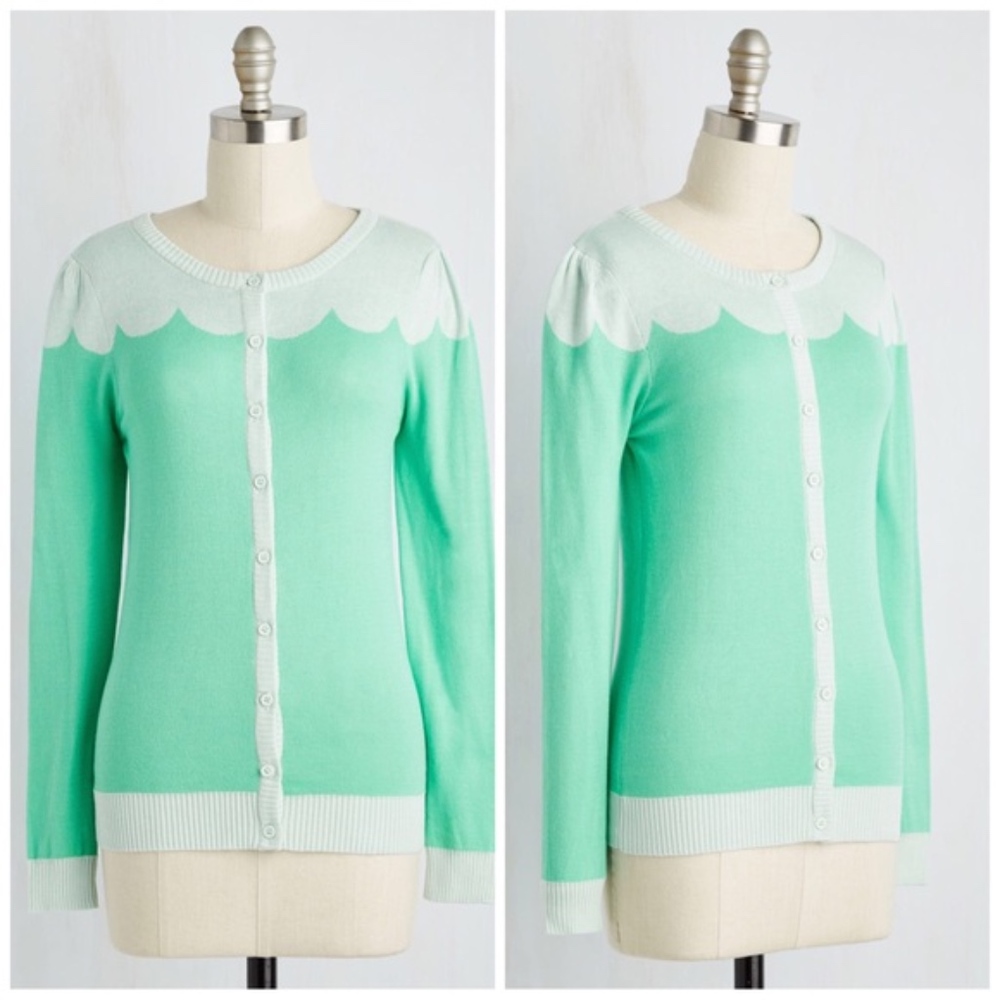 ModCloth Paris Cafe Seafoam Scallop Cardigan